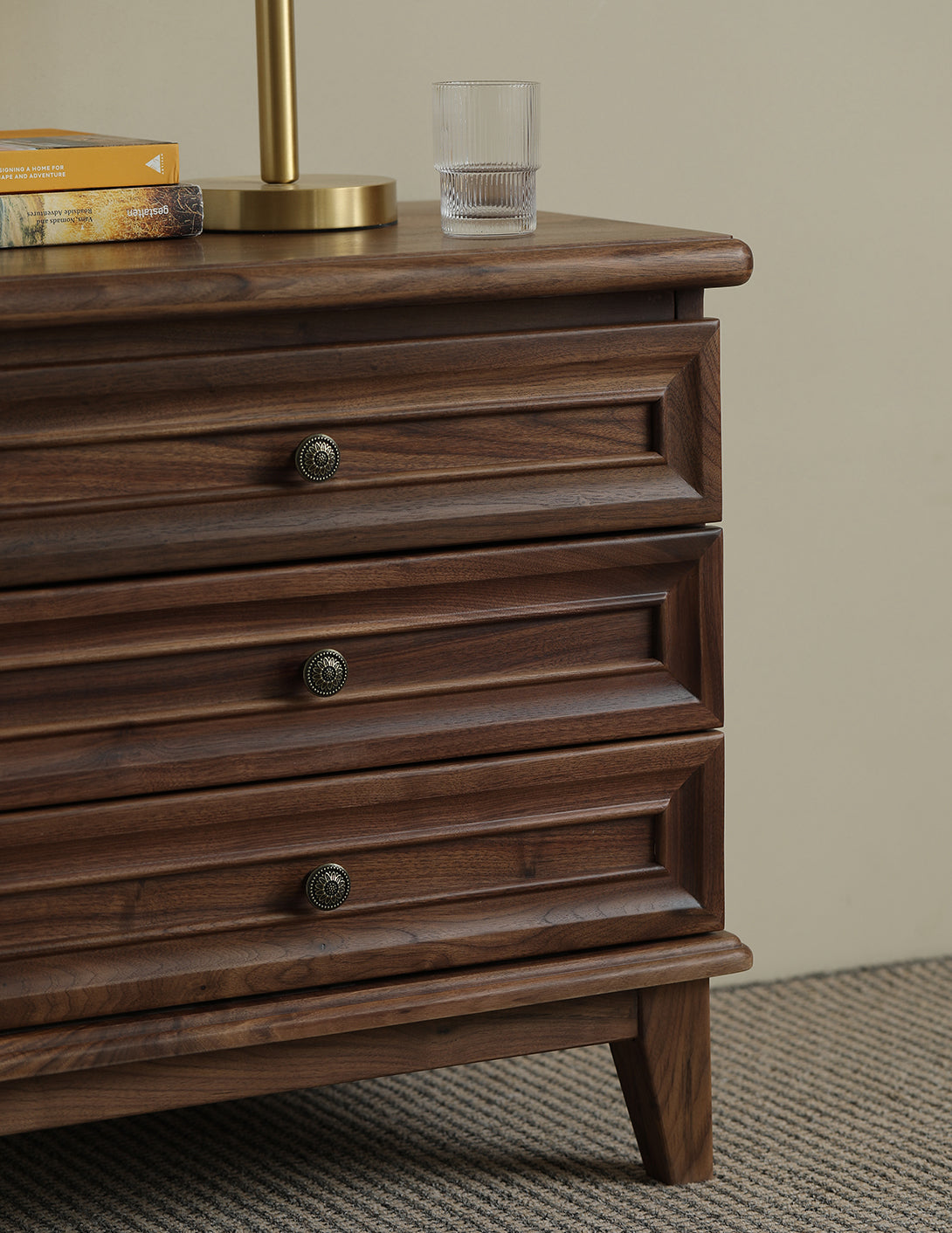 Mazonvintage-Noble Walnut Wood and Black Nightstand