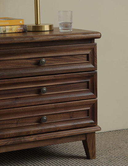 Mazonvintage-Noble Walnut Wood and Black Nightstand