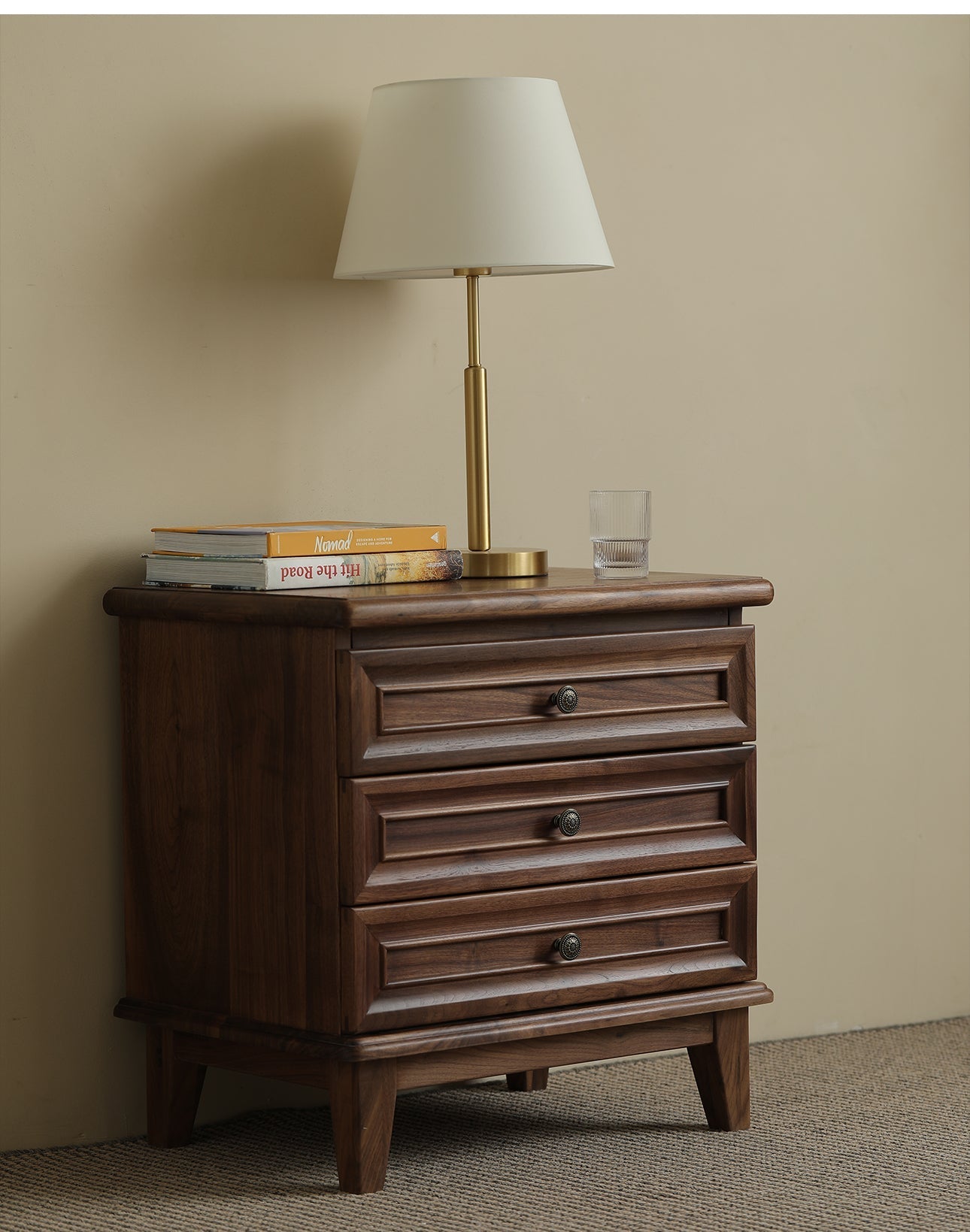 Mazonvintage-Noble Walnut Wood and Black Nightstand