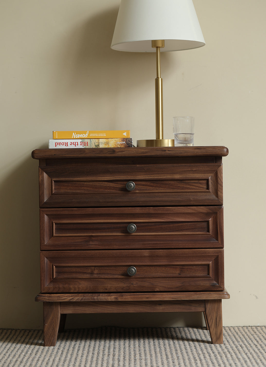 Mazonvintage-Noble Walnut Wood and Black Nightstand
