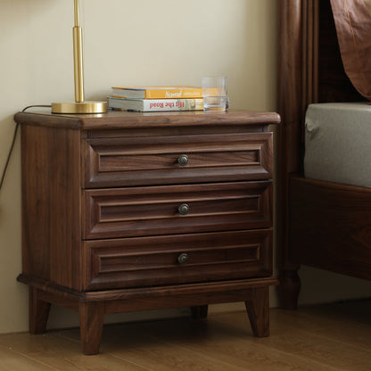 Mazonvintage-Noble Walnut Wood and Black Nightstand