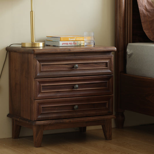Mazonvintage-Noble Walnut Wood and Black Nightstand
