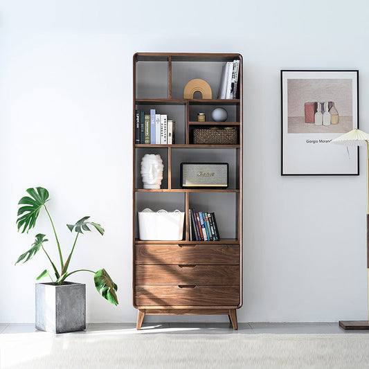 Mazonvintage-Narrow Solid Multi-Layers Walnut Wood Bookcase