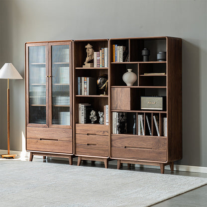 Mazonvintage-Whispering Narrow Floor Standing Solid Walnut Wood Bookcase