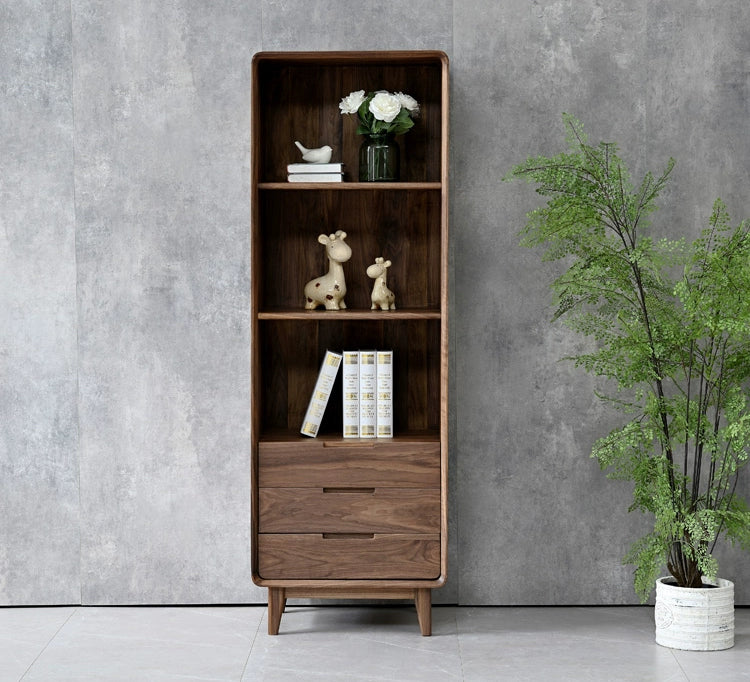 Mazonvintage-Whispering Narrow Floor Standing Solid Walnut Wood Bookcase