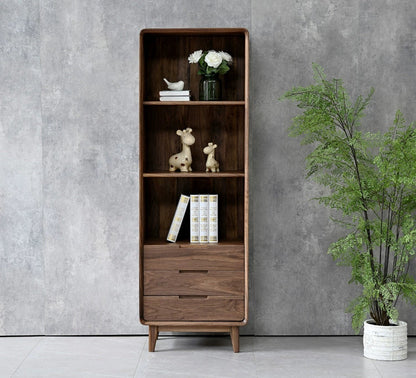 Mazonvintage-Whispering Narrow Floor Standing Solid Walnut Wood Bookcase