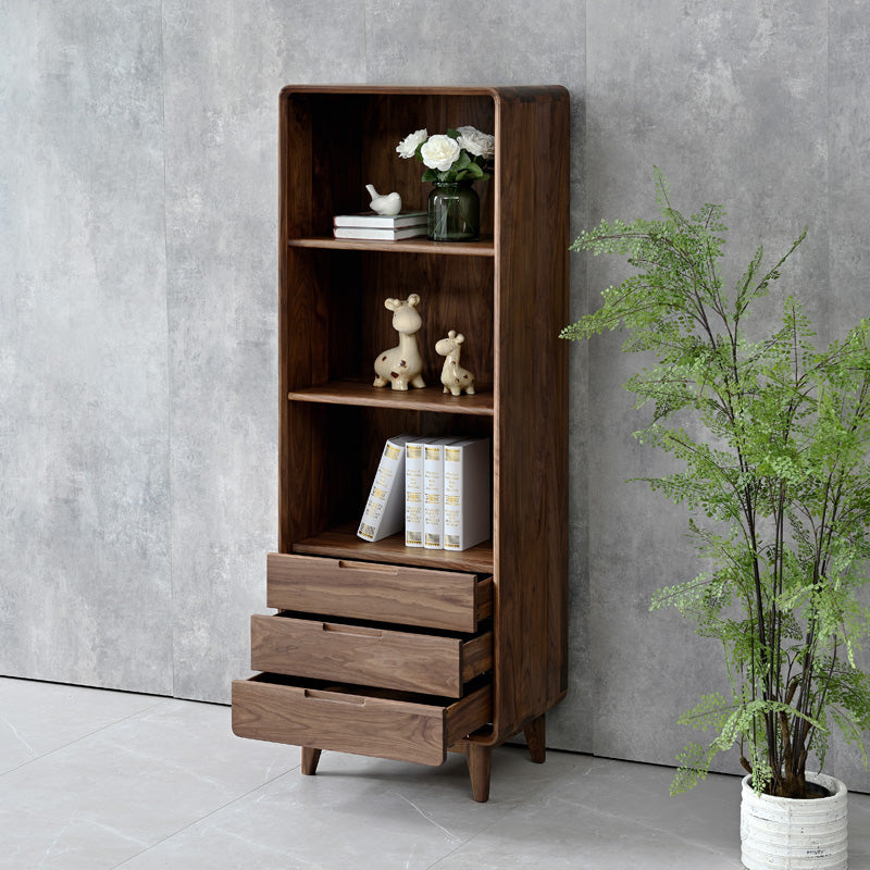 Mazonvintage-Whispering Narrow Floor Standing Solid Walnut Wood Bookcase