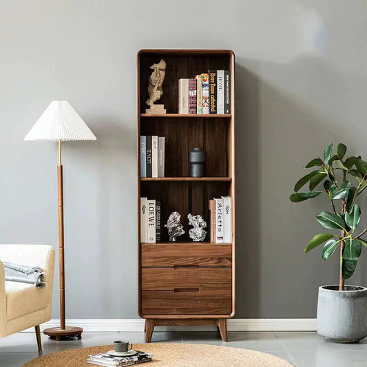 Mazonvintage-Whispering Narrow Floor Standing Solid Walnut Wood Bookcase