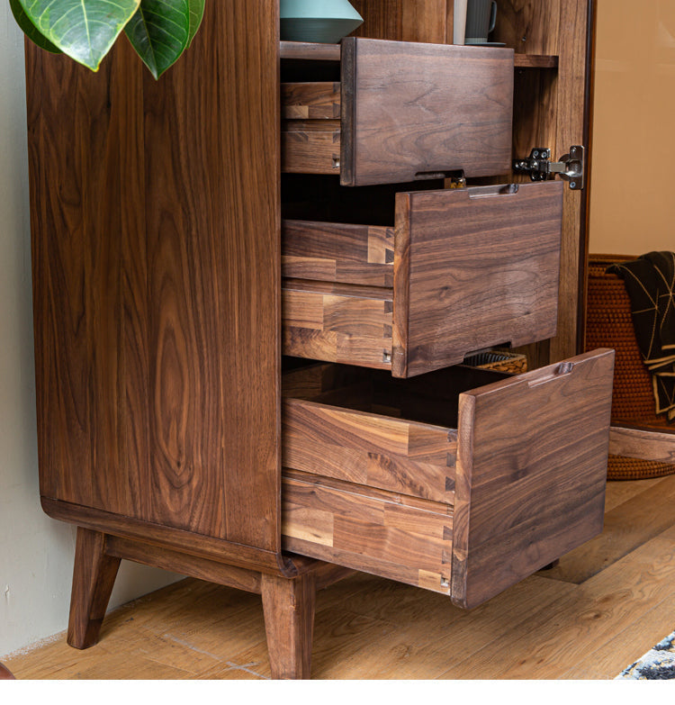 Mazonvintage-Sculpted Black Walnut Wood Kitchen Pantry Cabinet