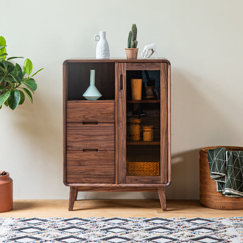 Mazonvintage-Sculpted Black Walnut Wood Kitchen Pantry Cabinet