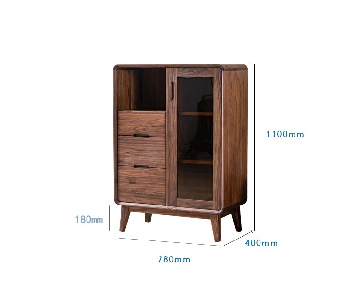 Mazonvintage-Sculpted Black Walnut Wood Kitchen Pantry Cabinet