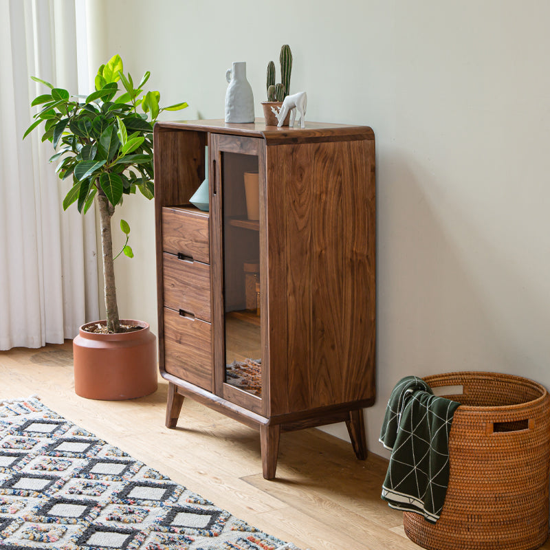 Mazonvintage-Sculpted Black Walnut Wood Kitchen Pantry Cabinet