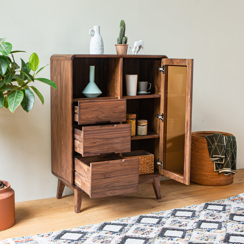 Mazonvintage-Sculpted Black Walnut Wood Kitchen Pantry Cabinet