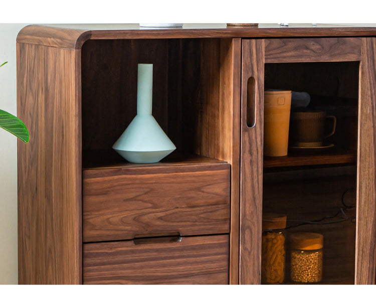 Mazonvintage-Sculpted Black Walnut Wood Kitchen Pantry Cabinet