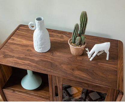 Mazonvintage-Sculpted Black Walnut Wood Kitchen Pantry Cabinet