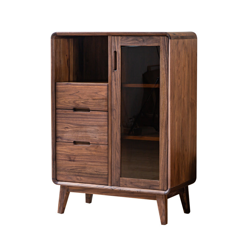 Mazonvintage-Sculpted Black Walnut Wood Kitchen Pantry Cabinet