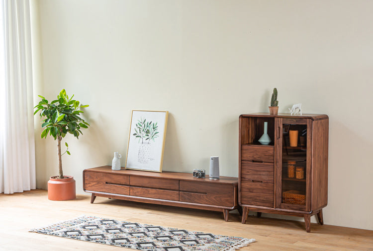 Mazonvintage-Sculpted Black Walnut Wood Kitchen Pantry Cabinet