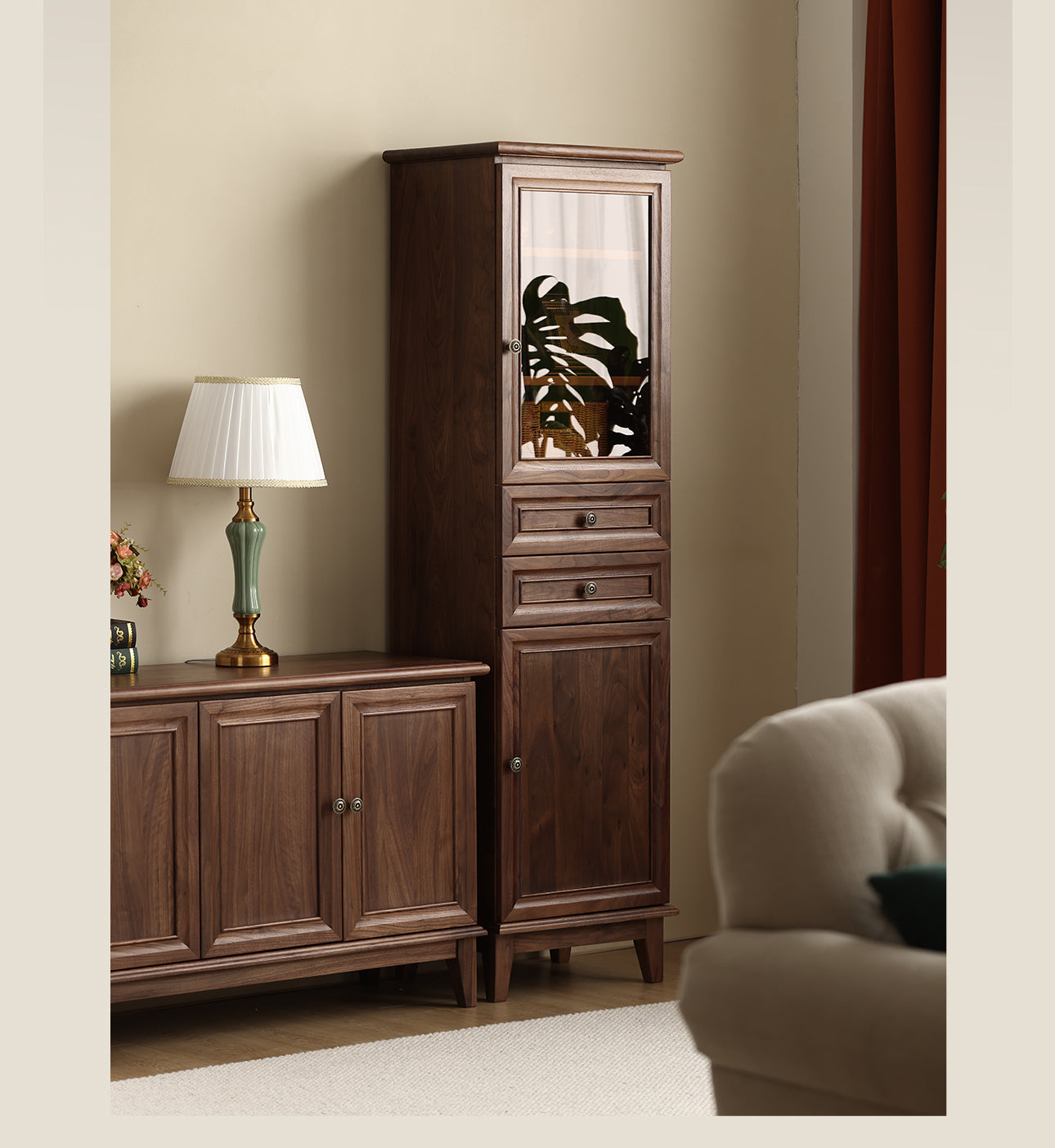 Mazonvintage-Orion Retro Black Walnut Wood Tall Storage Cabinet