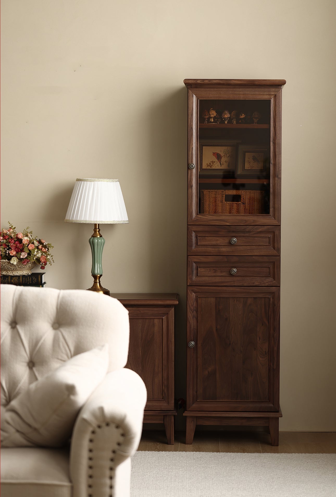 Mazonvintage-Orion Retro Black Walnut Wood Tall Storage Cabinet