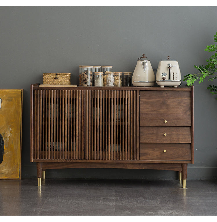 Mazonvintage-Black Walnut Wood Louver Grille Cupboard