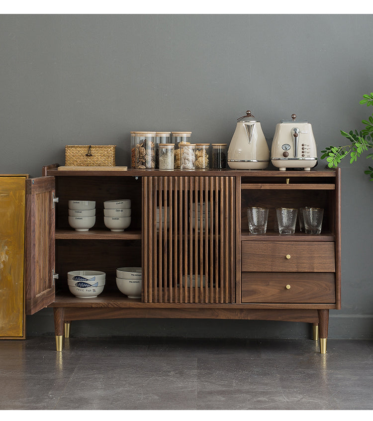 Mazonvintage-Black Walnut Wood Louver Grille Cupboard