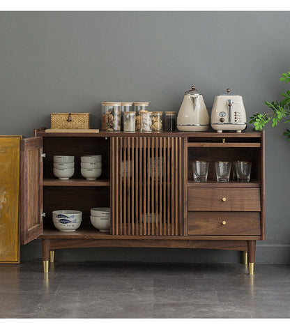 Mazonvintage-Black Walnut Wood Louver Grille Cupboard