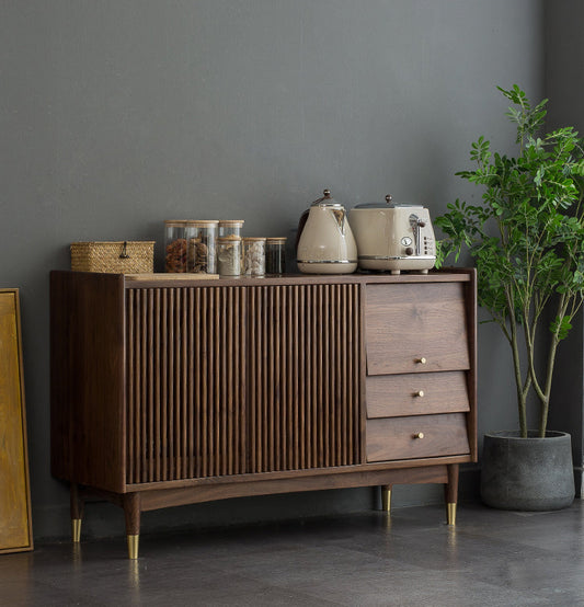 Mazonvintage-Black Walnut Wood Louver Grille Cupboard