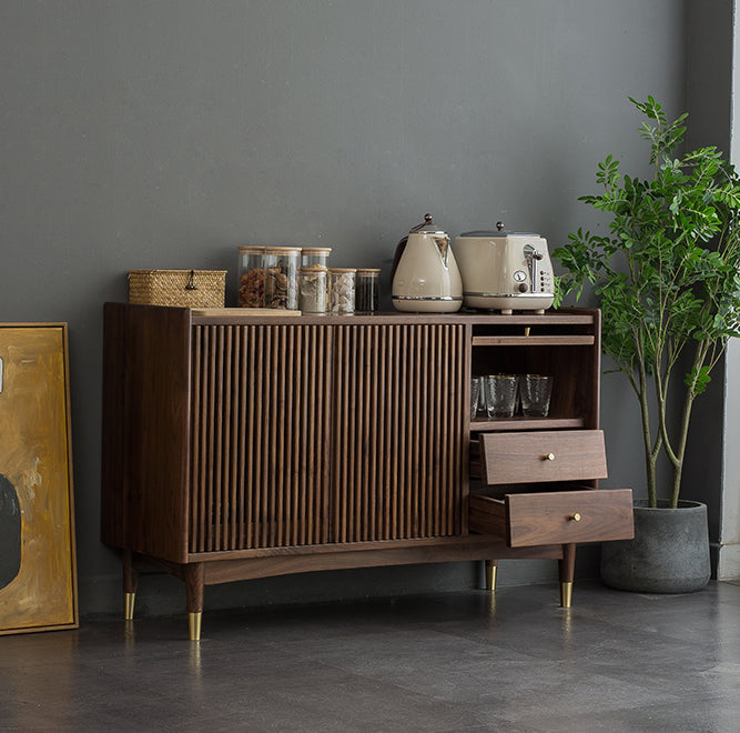 Mazonvintage-Black Walnut Wood Louver Grille Cupboard