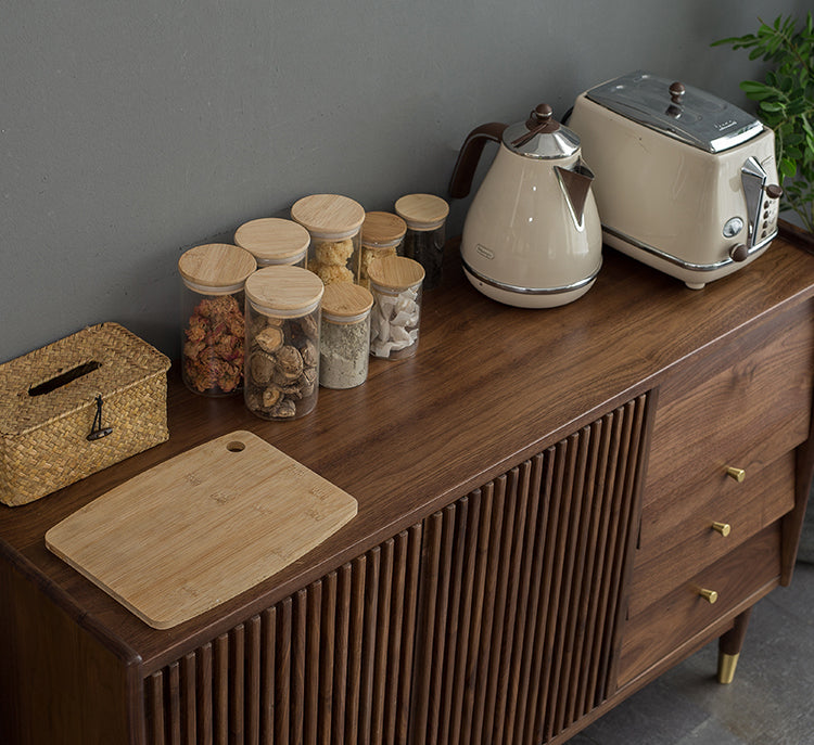 Mazonvintage-Black Walnut Wood Louver Grille Cupboard
