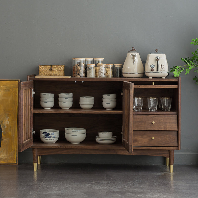 Mazonvintage-Black Walnut Wood Louver Grille Cupboard