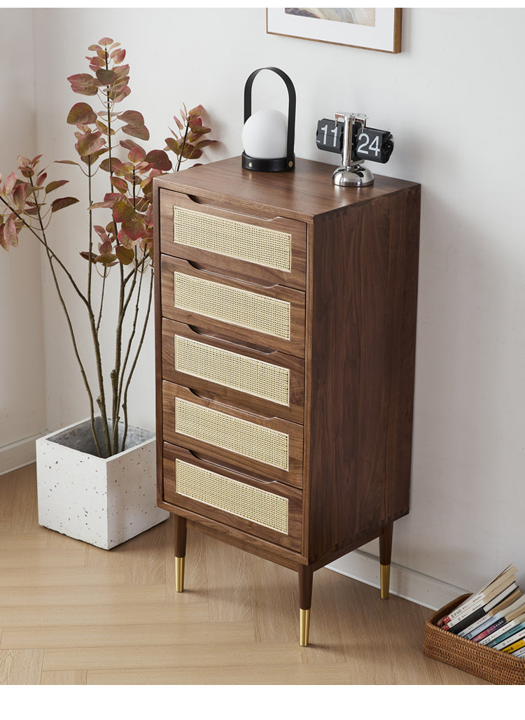 Mazonvintage-Crescent Chest of 5 Drawers Dresser Made in Solid Walnut Wood