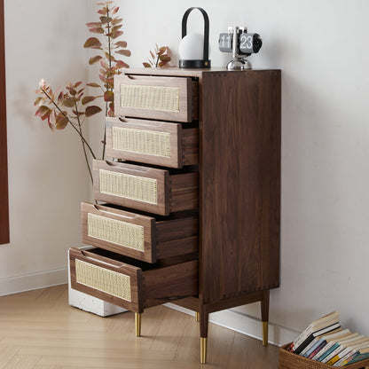Mazonvintage-Crescent Chest of 5 Drawers Dresser Made in Solid Walnut Wood