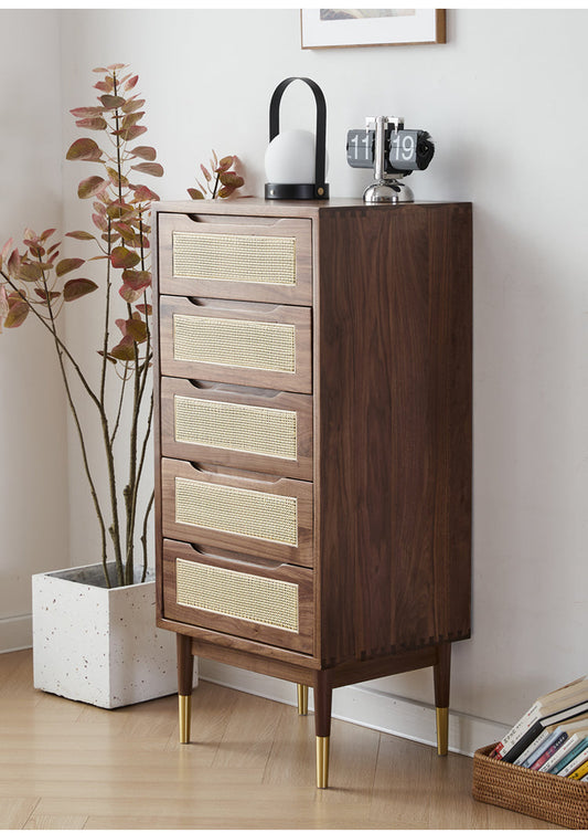 Mazonvintage-Crescent Chest of 5 Drawers Dresser Made in Solid Walnut Wood