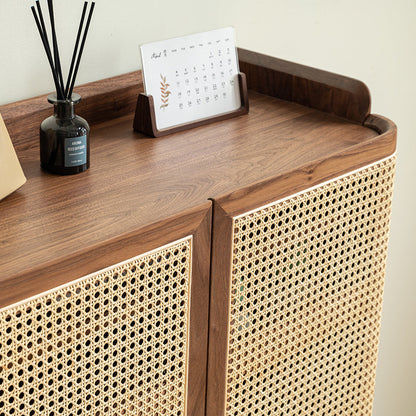 Mazonvintage-Epicure Solid Walnut Wood Rattan Shoe Cabinet