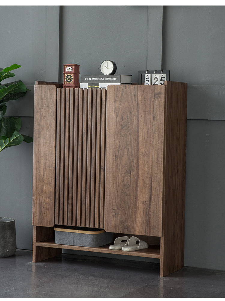 Mazonvintage-Brilliance Minimalist Black Walnut Wood Shoe Cabinet