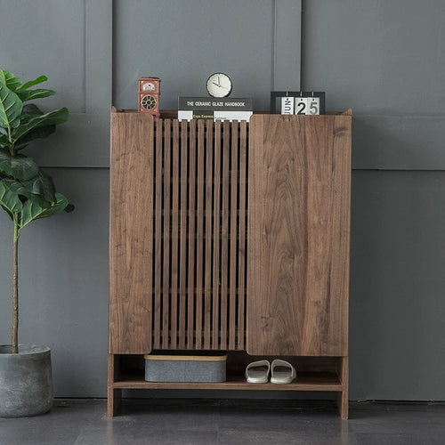 Mazonvintage-Brilliance Minimalist Black Walnut Wood Shoe Cabinet