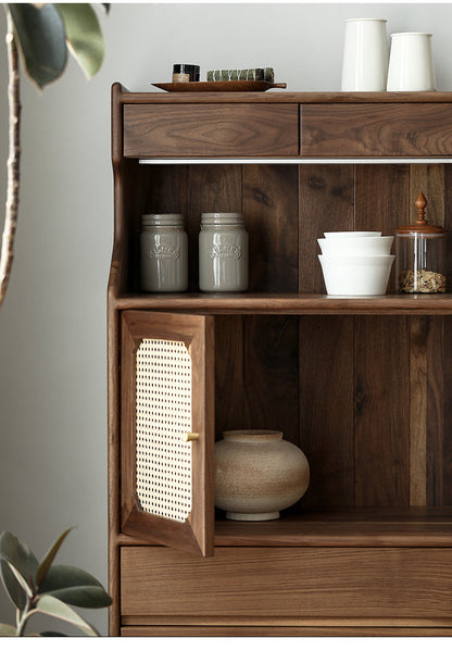 Mazonvintage-French Multi-Layers Solid Wood Cabinet with Rattan Door