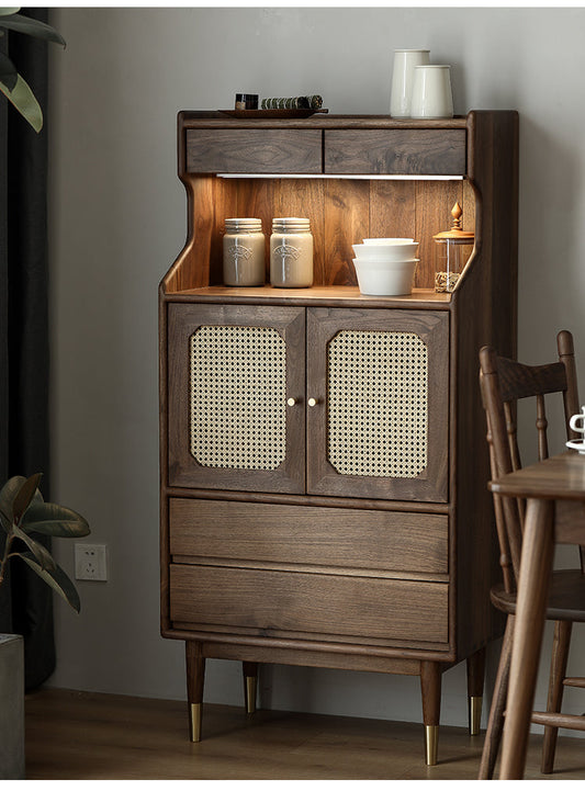 Mazonvintage-French Multi-Layers Solid Wood Cabinet with Rattan Door