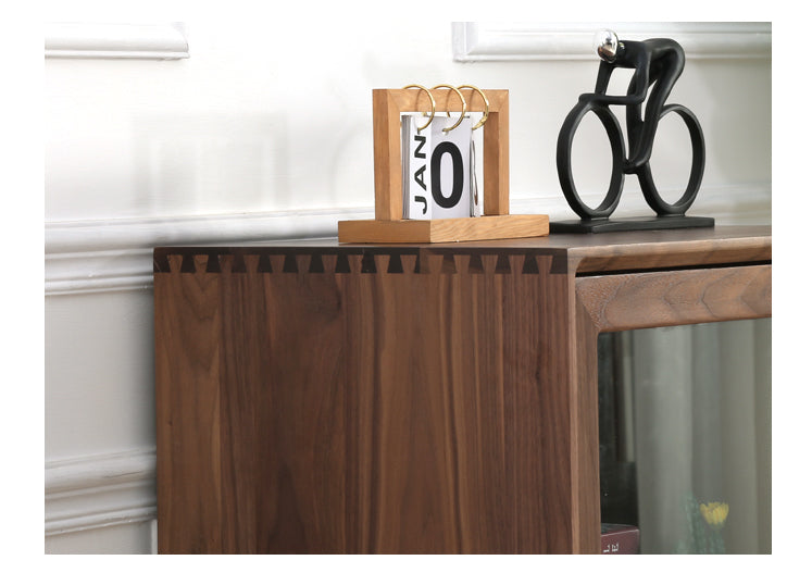 Mazonvintage-Aura Small Walnut Wood Side Table with Two Drawers