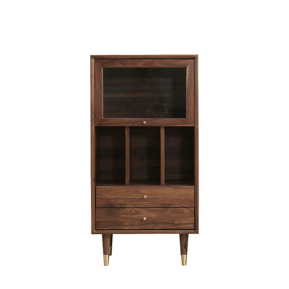 Mazonvintage-Aura Small Walnut Wood Side Table with Two Drawers