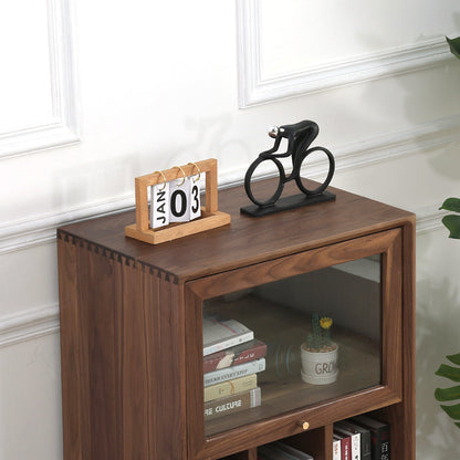 Mazonvintage-Aura Small Walnut Wood Side Table with Two Drawers