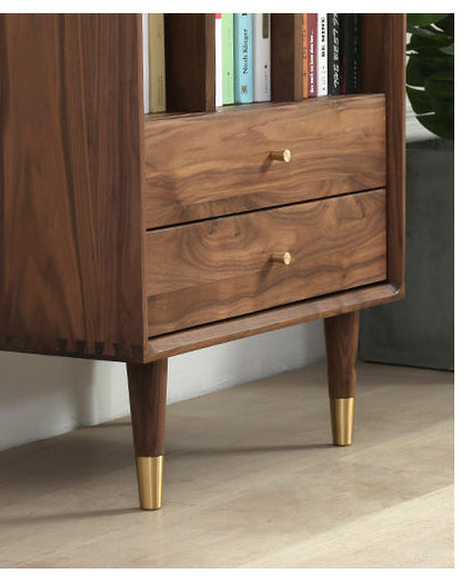 Mazonvintage-Aura Small Walnut Wood Side Table with Two Drawers