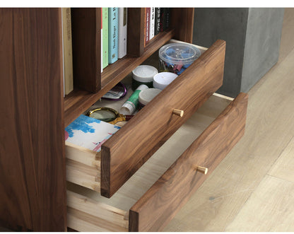 Mazonvintage-Aura Small Walnut Wood Side Table with Two Drawers