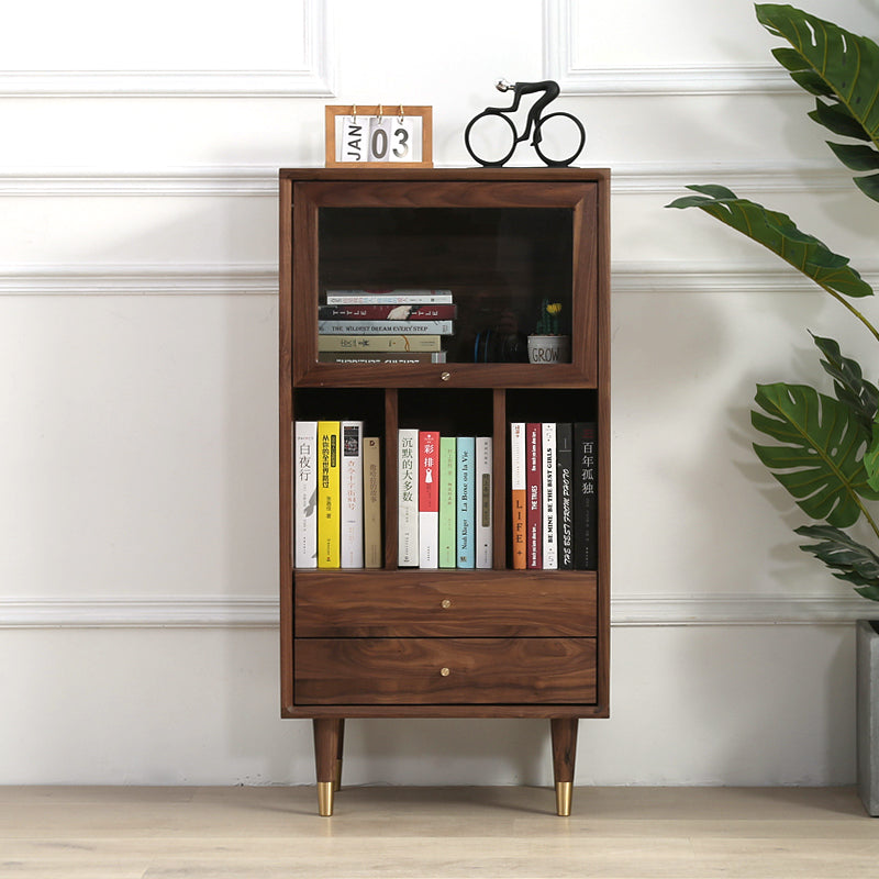 Mazonvintage-Aura Small Walnut Wood Side Table with Two Drawers