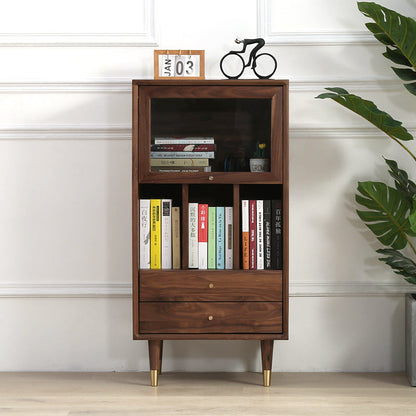 Mazonvintage-Aura Small Walnut Wood Side Table with Two Drawers