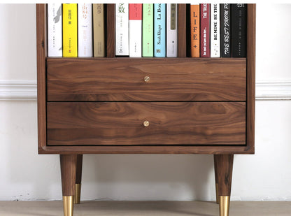 Mazonvintage-Aura Small Walnut Wood Side Table with Two Drawers