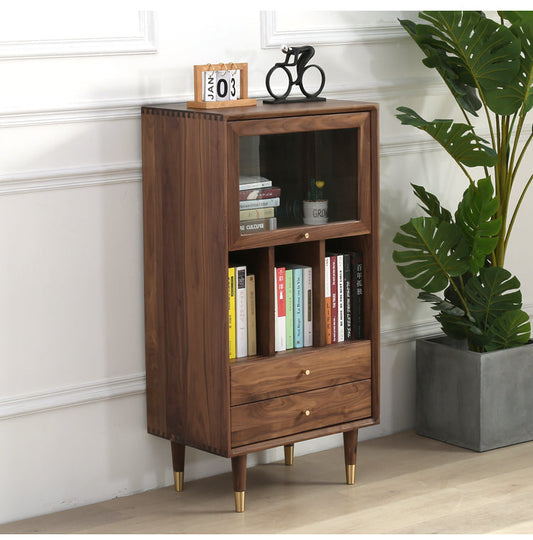 Mazonvintage-Aura Small Walnut Wood Side Table with Two Drawers