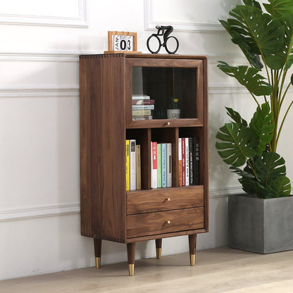 Mazonvintage-Aura Small Walnut Wood Side Table with Two Drawers