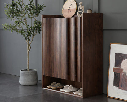 Mazonvintage-Japandi Grille Doors Walnut Shoe Cabinet
