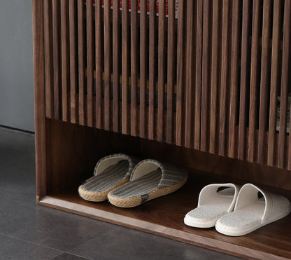Mazonvintage-Japandi Grille Doors Walnut Shoe Cabinet